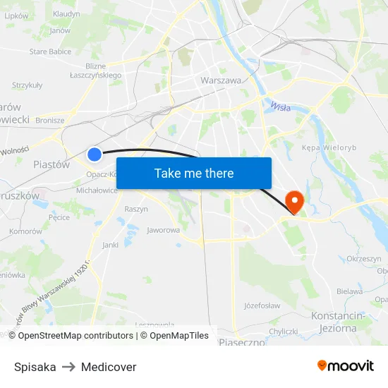 Spisaka to Medicover map