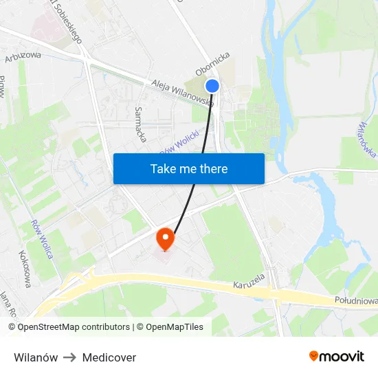 Wilanów to Medicover map