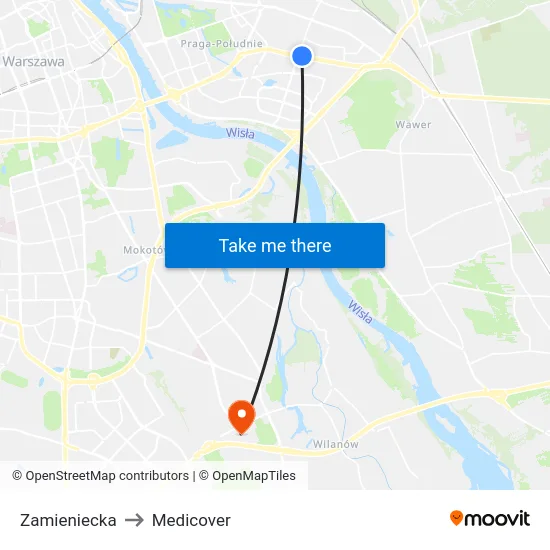 Zamieniecka to Medicover map