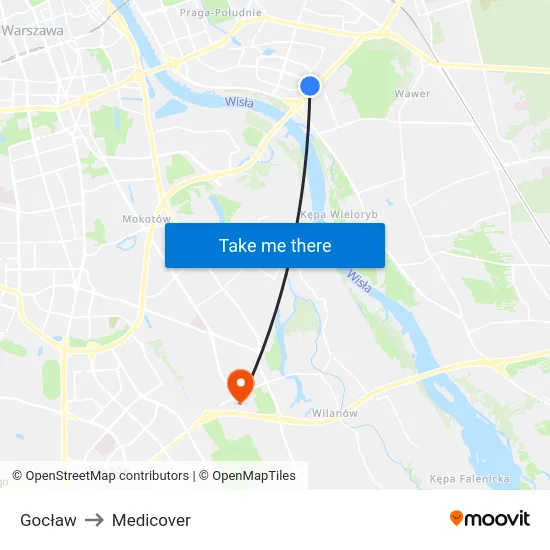 Gocław to Medicover map