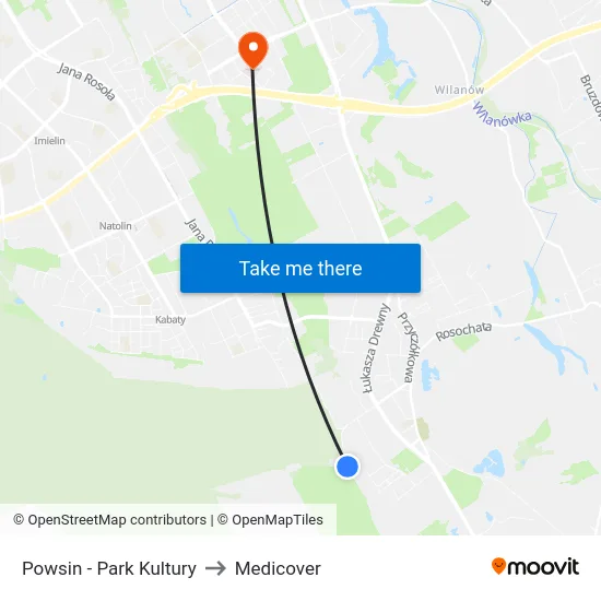 Powsin - Park Kultury to Medicover map