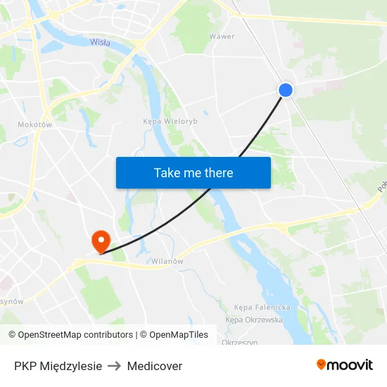 PKP Międzylesie to Medicover map