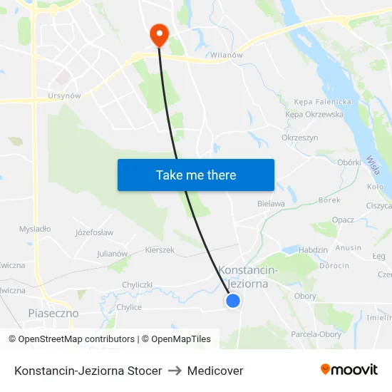 Konstancin-Jeziorna Stocer to Medicover map