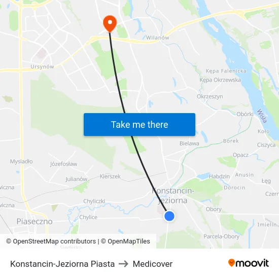 Konstancin-Jeziorna Piasta to Medicover map