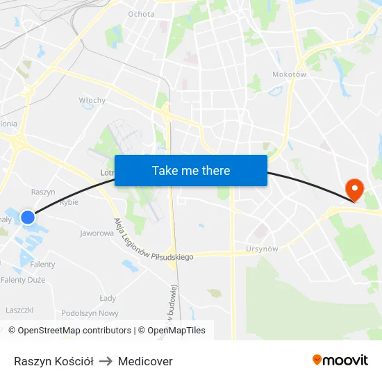 Raszyn Kościół to Medicover map