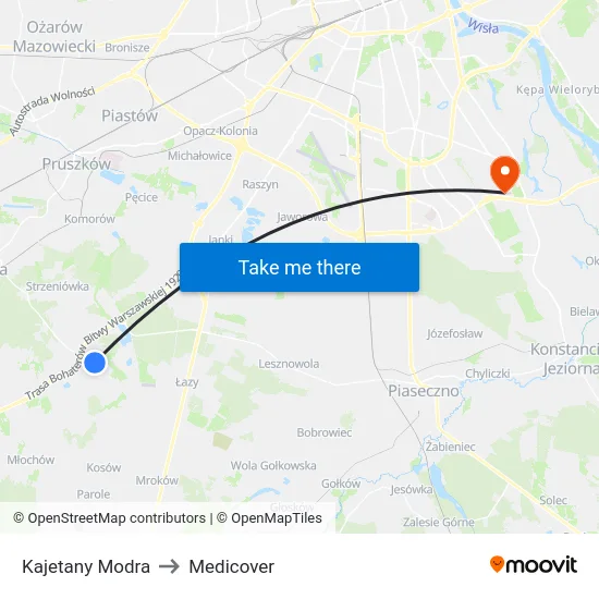 Kajetany Modra to Medicover map