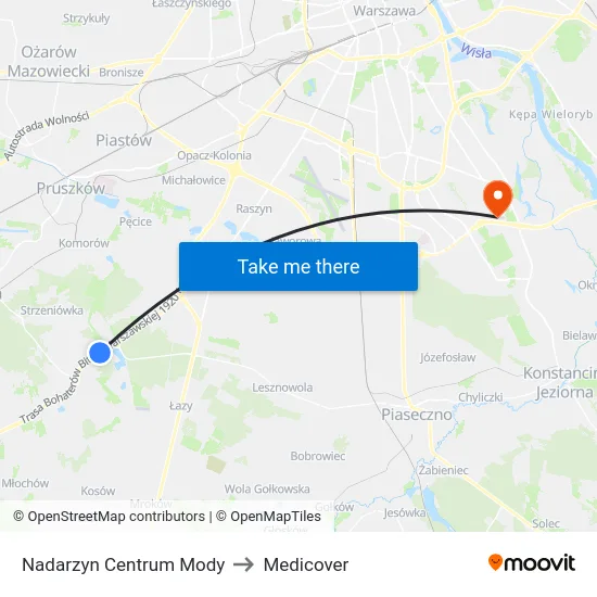 Nadarzyn Centrum Mody to Medicover map