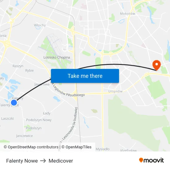 Falenty Nowe to Medicover map