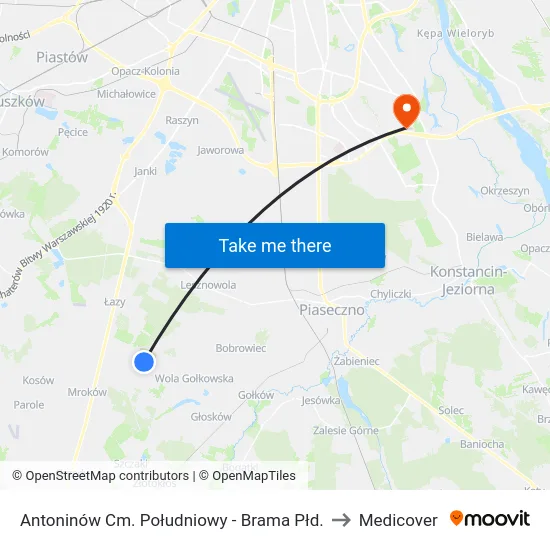Antoninów Cm. Południowy - Brama Płd. to Medicover map