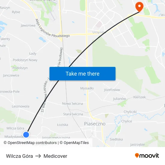 Wilcza Góra to Medicover map