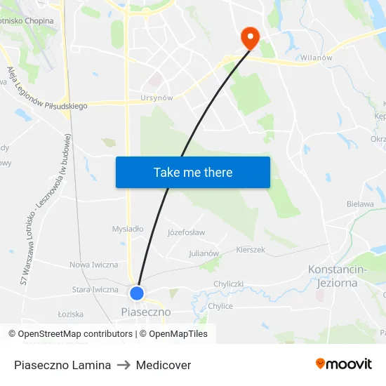Piaseczno Lamina to Medicover map