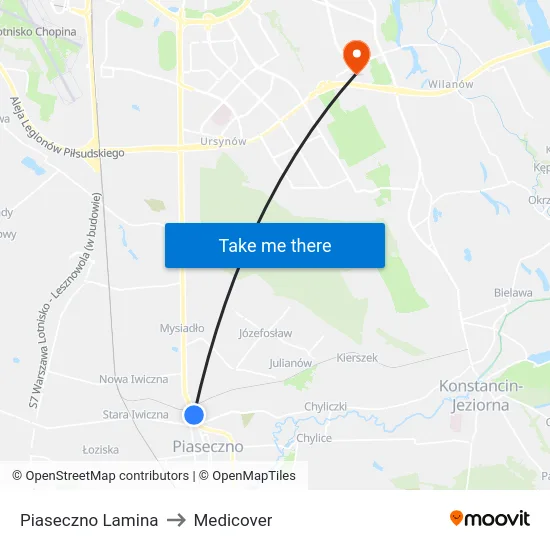 Piaseczno Lamina to Medicover map