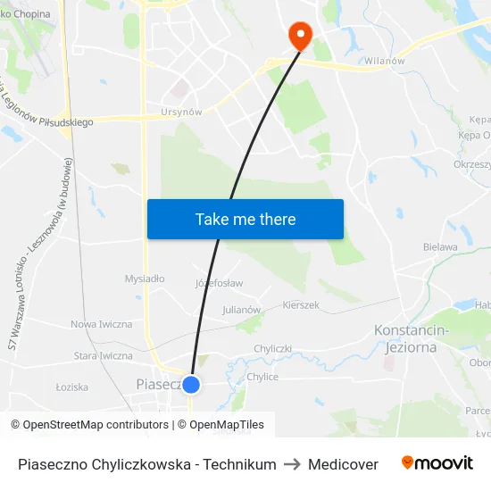 Piaseczno Chyliczkowska - Technikum to Medicover map