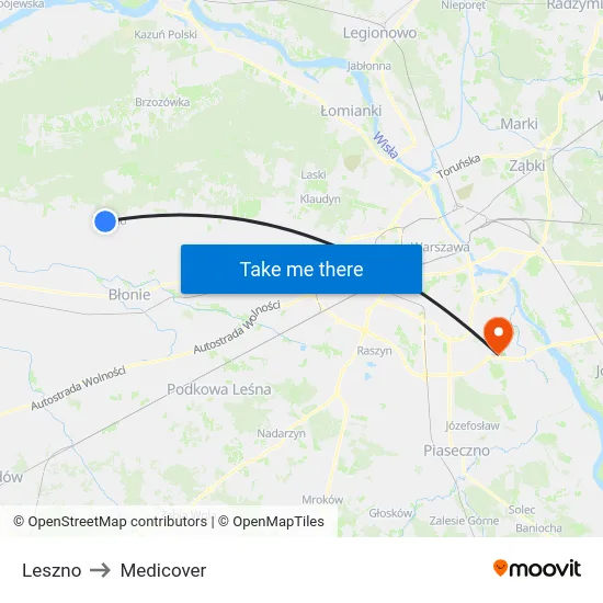 Leszno to Medicover map