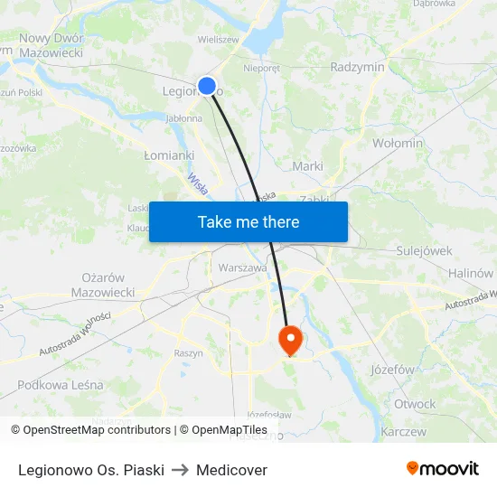 Legionowo Os. Piaski to Medicover map