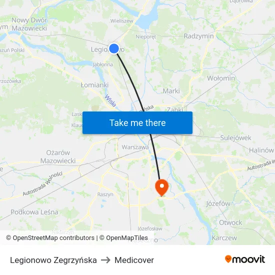Legionowo Zegrzyńska to Medicover map