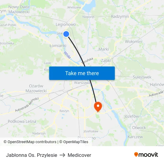 Jabłonna Os. Przylesie to Medicover map