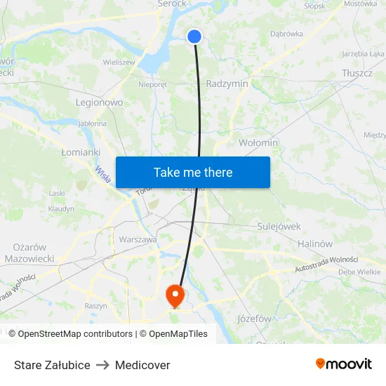 Stare Załubice to Medicover map