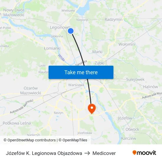 Józefów K. Legionowa Objazdowa to Medicover map
