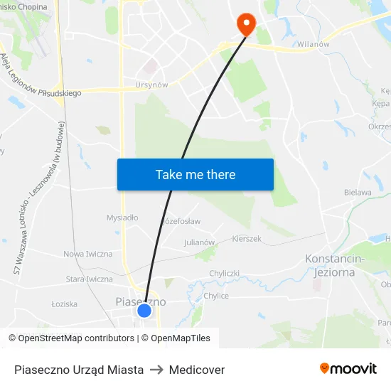 Piaseczno Urząd Miasta to Medicover map