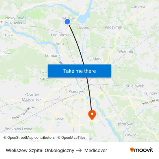 Wieliszew Szpital Onkologiczny to Medicover map