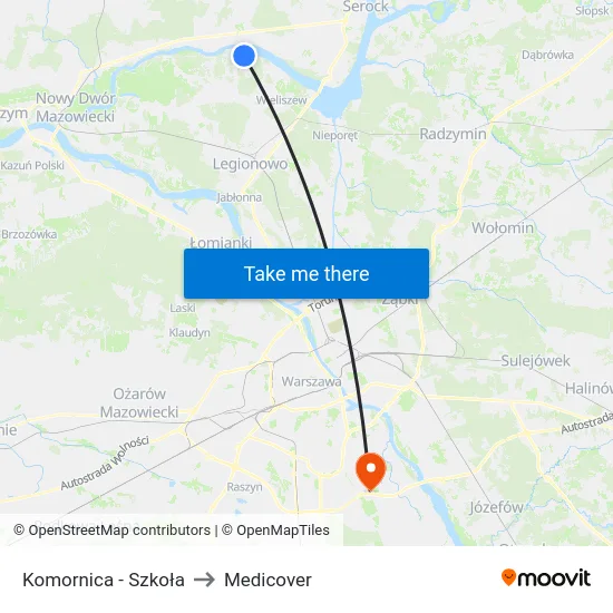 Komornica - Szkoła to Medicover map