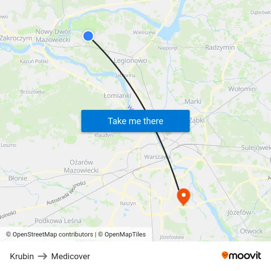 Krubin to Medicover map