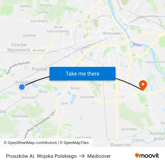 Pruszków Al. Wojska Polskiego to Medicover map