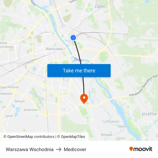 Warszawa Wschodnia to Medicover map