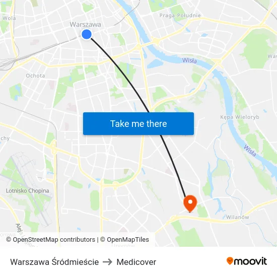 Warszawa Śródmieście to Medicover map