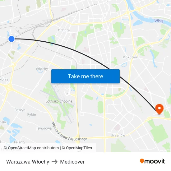 Warszawa Włochy to Medicover map