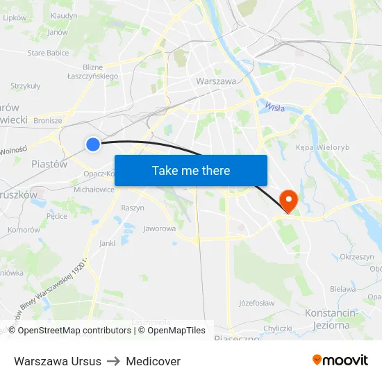 Warszawa Ursus to Medicover map