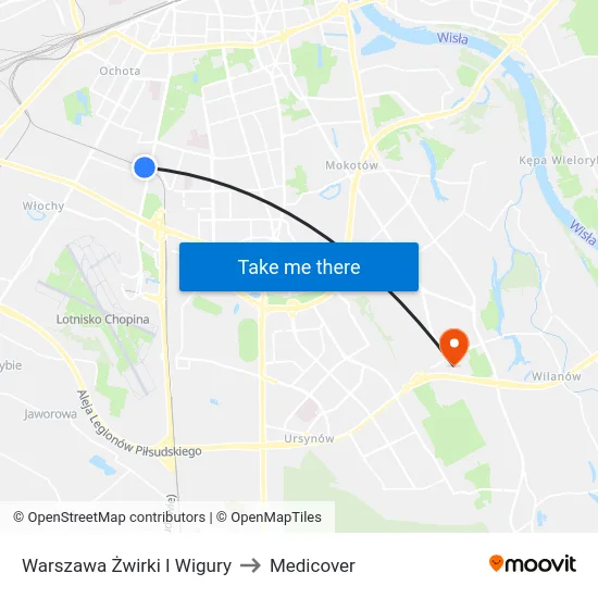 Warszawa Żwirki I Wigury to Medicover map