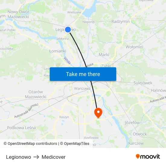 Legionowo to Medicover map