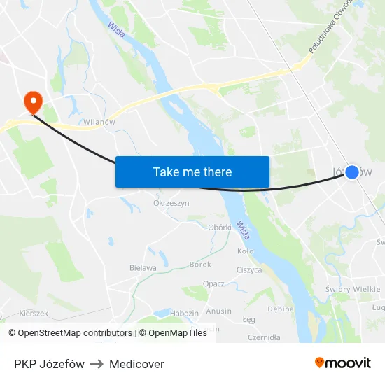 PKP Józefów to Medicover map