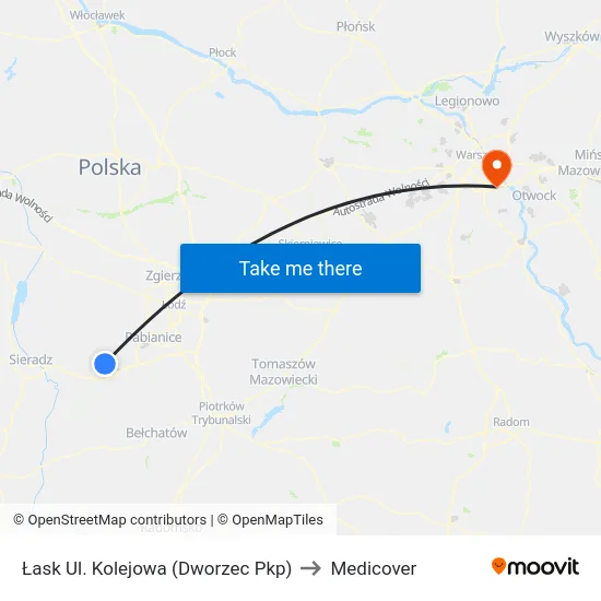 Łask Ul. Kolejowa (Dworzec Pkp) to Medicover map
