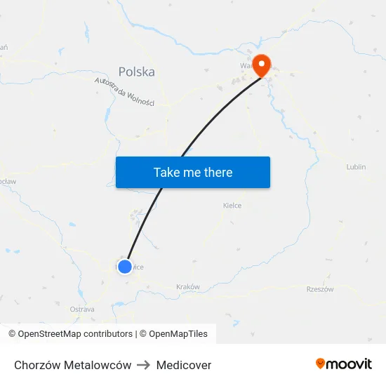 Chorzów Metalowców to Medicover map