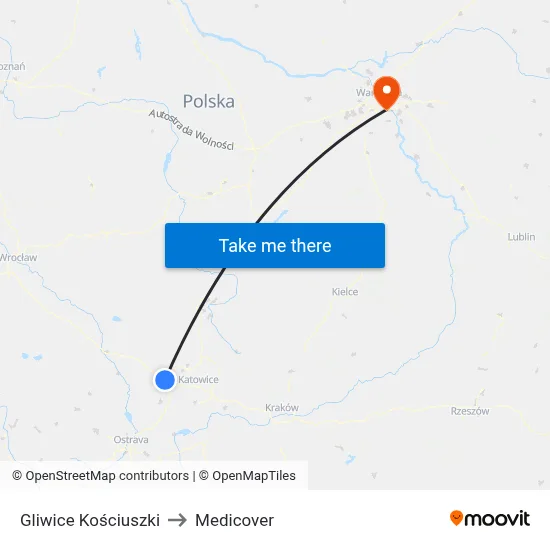 Gliwice Kościuszki to Medicover map