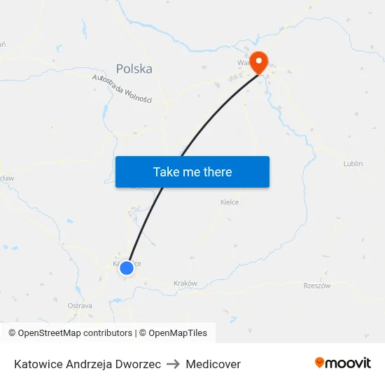 Katowice Andrzeja Dworzec to Medicover map