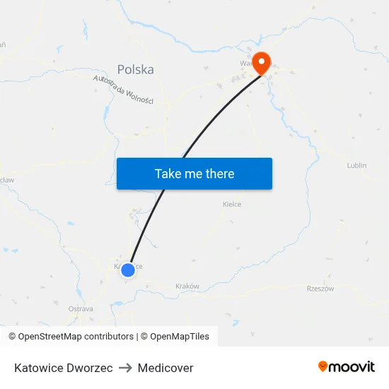 Katowice Dworzec to Medicover map
