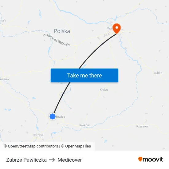 Zabrze Pawliczka to Medicover map