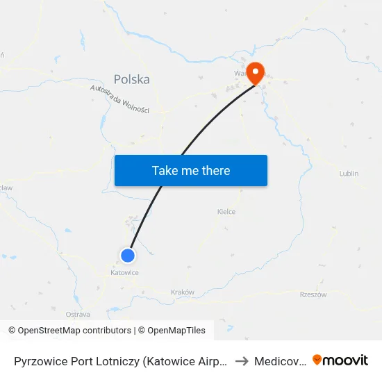 Pyrzowice Port Lotniczy (Katowice Airport) to Medicover map
