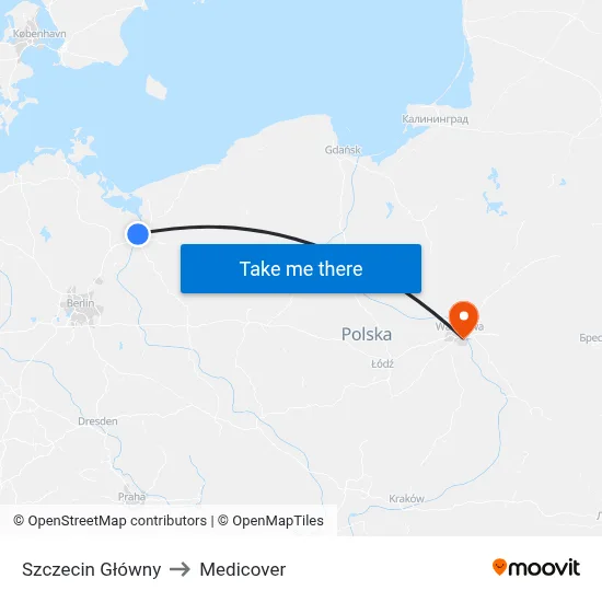 Szczecin Główny to Medicover map