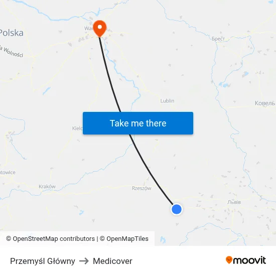 Przemyśl Główny to Medicover map