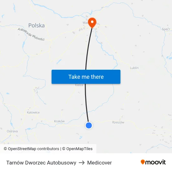 Tarnów Dworzec Autobusowy to Medicover map