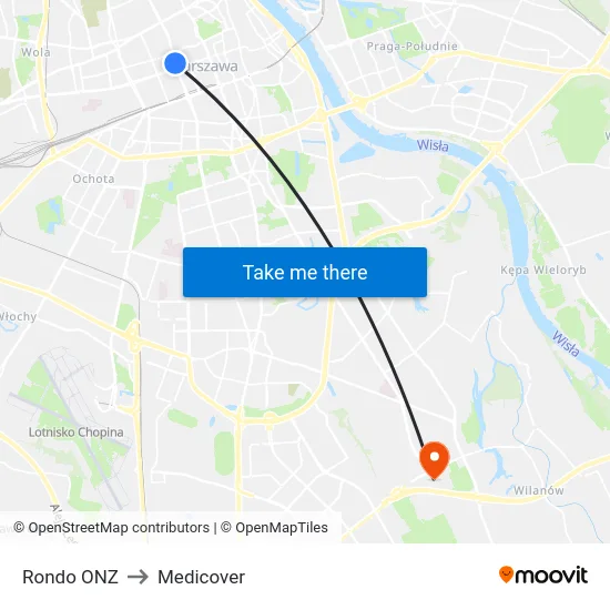 Rondo ONZ to Medicover map