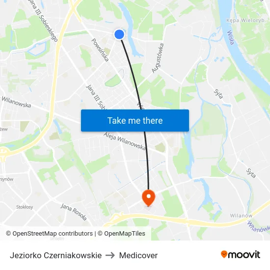 Jeziorko Czerniakowskie to Medicover map