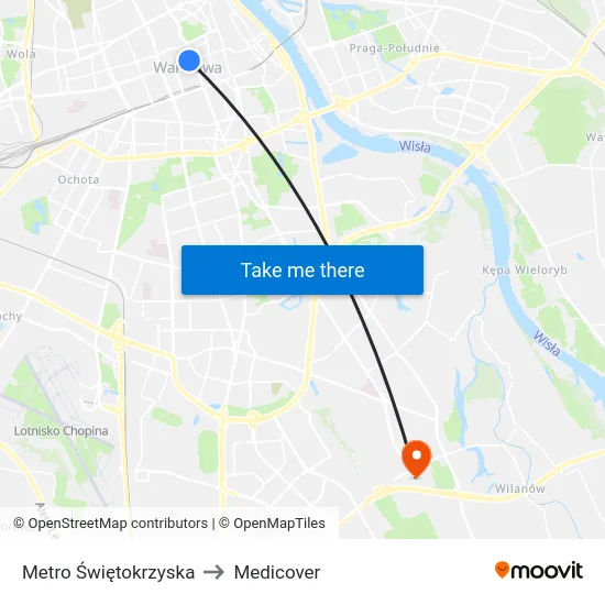 Metro Świętokrzyska to Medicover map