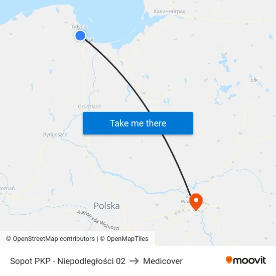 Sopot PKP - Niepodległości 02 to Medicover map