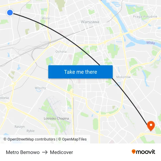 Metro Bemowo to Medicover map